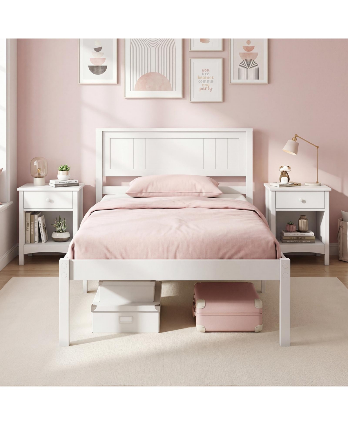 Slickblue Wooden Platform Bed Frame with Headboard and Slat Support