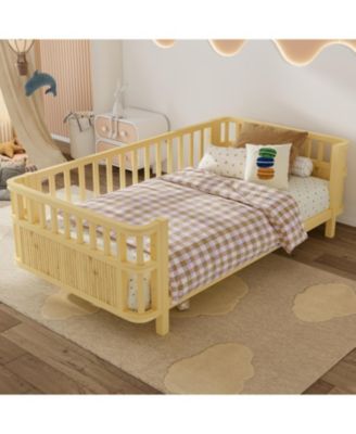 Twin Kids Bed Frame with Rails, Montessori Bed Frame, a low iron double bed, for Girls Boys Teens, No Box Spring Needed