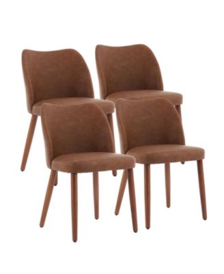 Dining Chair Set of 4, Linen Upholstered Dining Chair with Solid Wood Legs, Wing Backrest, Wooden Kitchen Chair