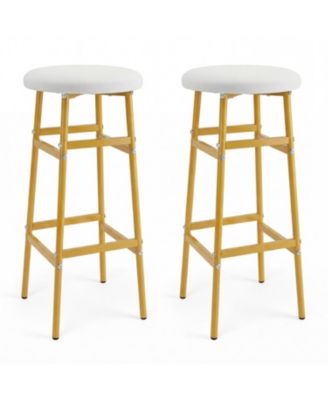 Modern Bar Stools Set of 2 with Metal Frame and Footrest, Counter Height Seating