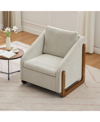 Modern Accent Chair, Chenille Fabric Upholstered Armchair with Wooden Side Frame and Golden Nailhead Trim for Living Room, Set of 1