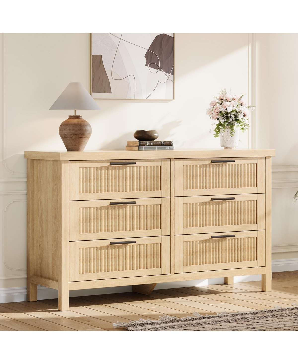 gaomon Fluted Drawer Dresser for Bedroom, Rattan Chest of Dressers