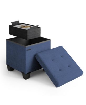 15 Inch Ottoman Storage Bench with Storage Bins - Leatherette or Fabric Finish