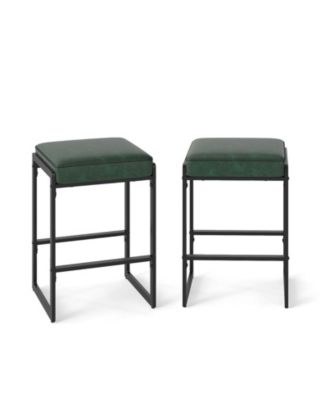 Modern Bar Stools Set of 2 Counter Height with Faux Leather Seat for Kitchen and Dining