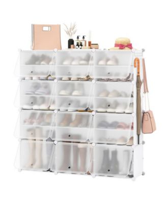 12-Cube Portable Shoe Shelves with Dust-Proof Doors Holding 48 Pairs