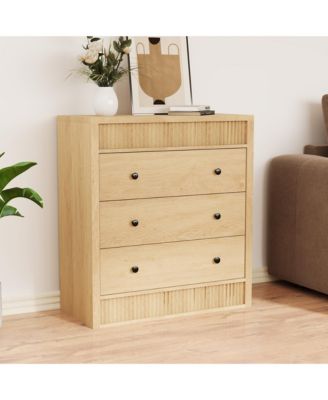Fluted 3 Drawer Wooden Dresser, 31.5" Wide Modern Nightstand Storage Cabinet for Bedroom
