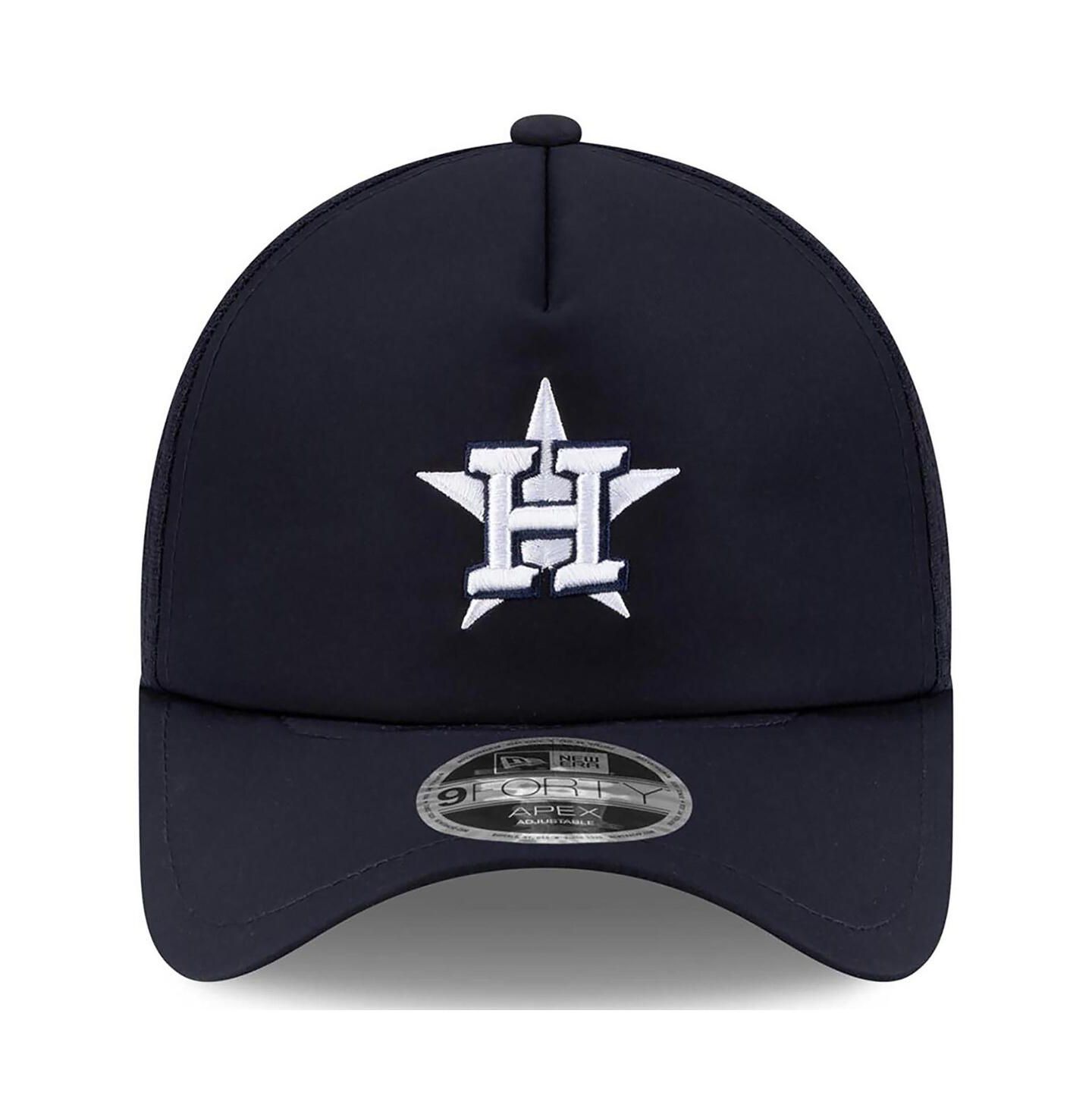 Мужская кепка New Era Navy Houston Astros 2026 Batting Practice Apex 9FORTY Adjustable Trucker Hat — фото 2