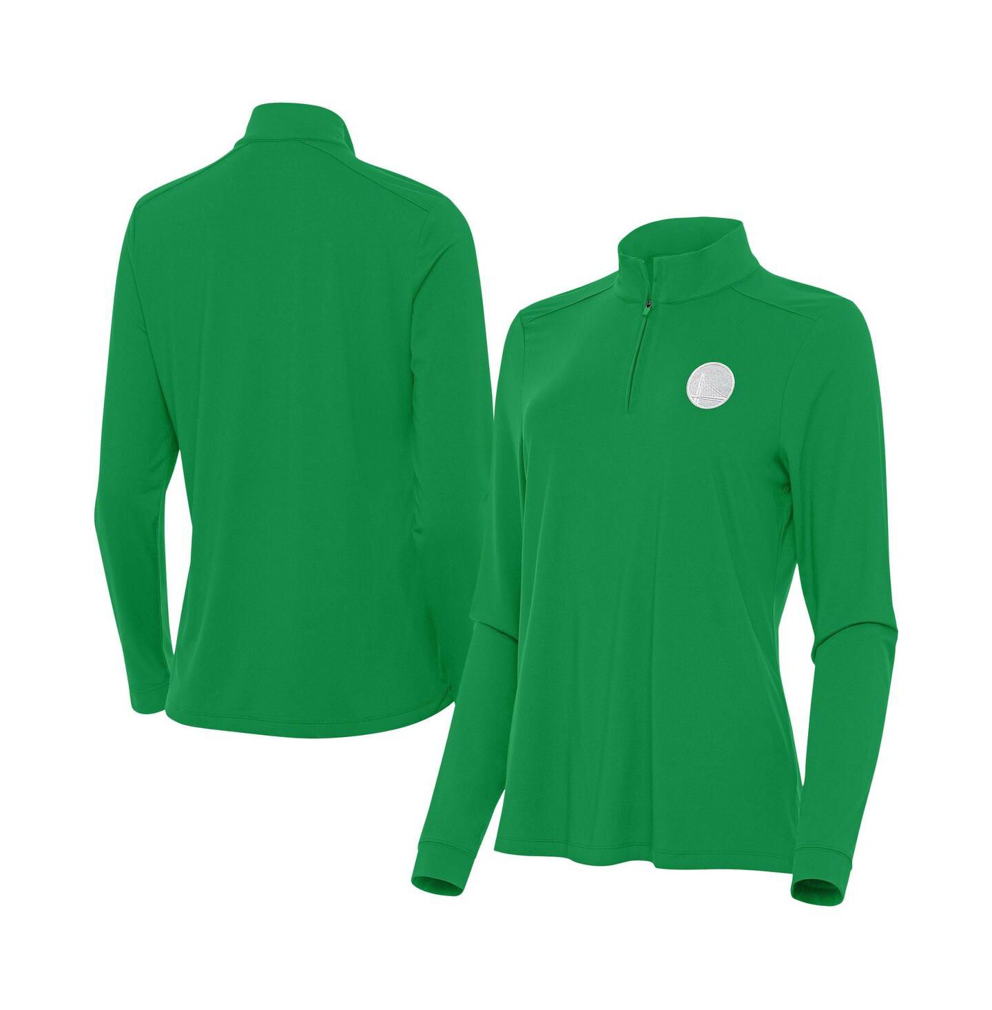 Женский топ Antigua Kelly Green Golden State Warriors St. Patrick's Day Intent Quarter-Zip — фото 1