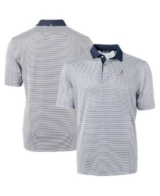 Men's Navy Atlanta Braves Americana Logo Virtue Eco Pique Stripe Polo Shirt