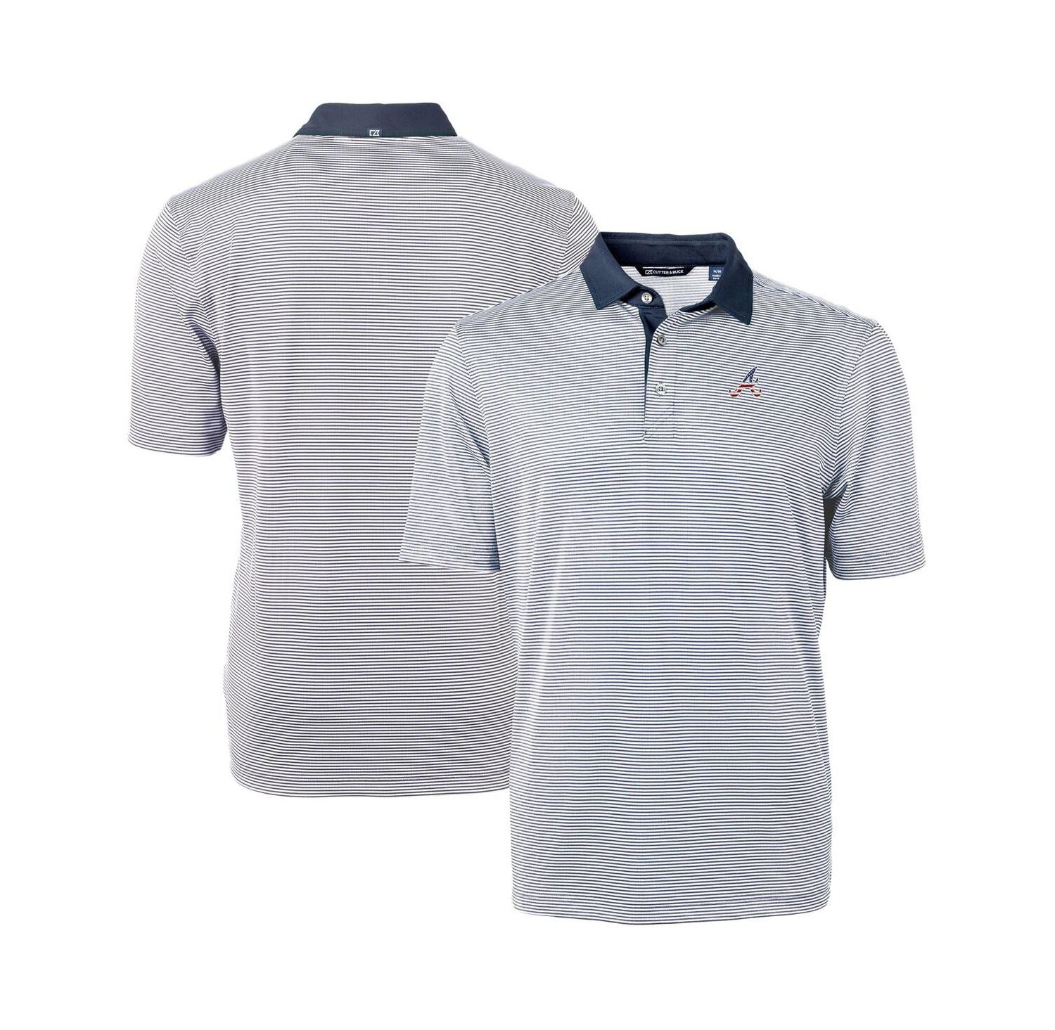 Men's Navy Atlanta Braves Americana Logo Virtue Eco Pique Stripe Polo Shirt