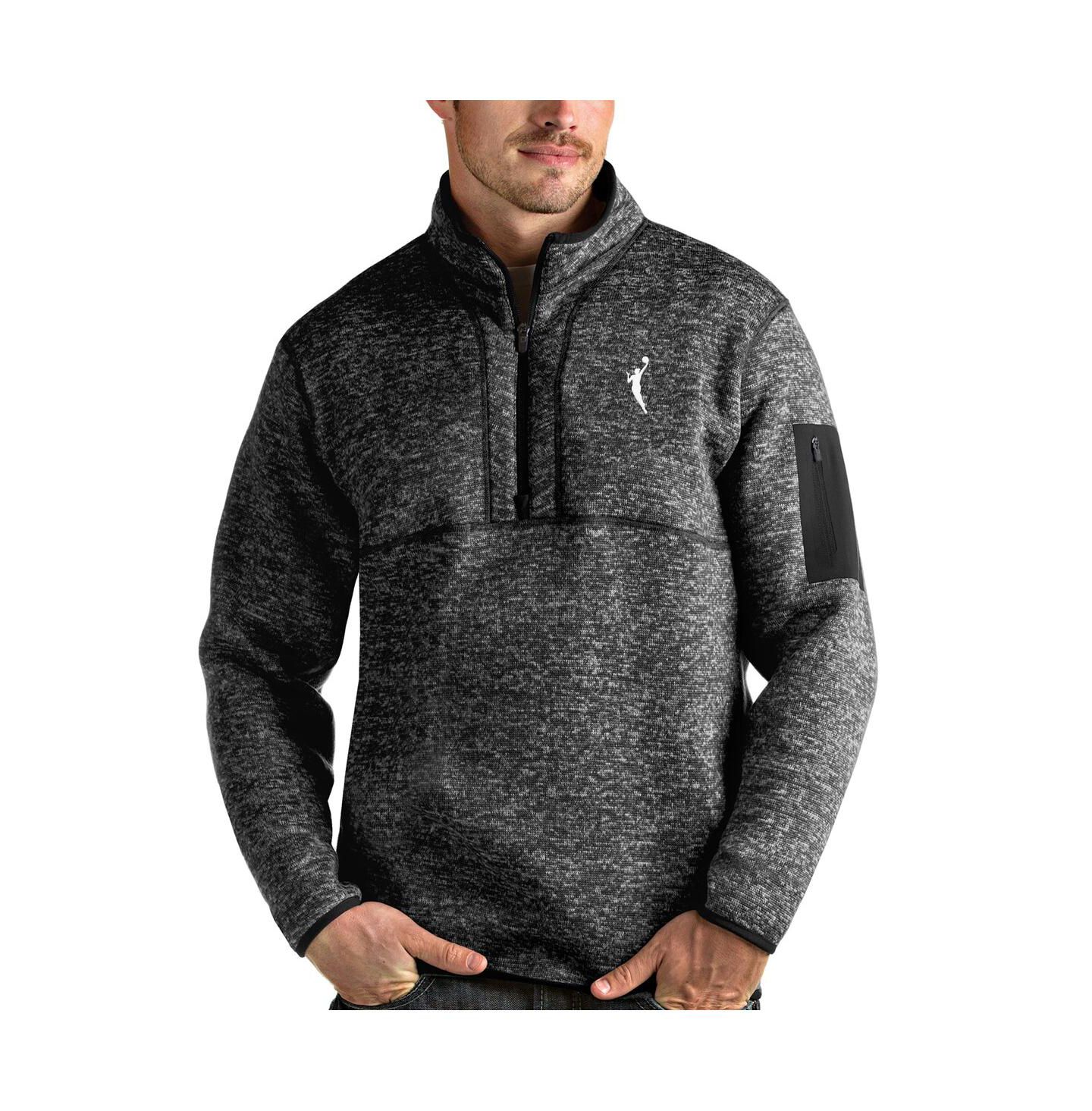 Мужская куртка Antigua Heather Black WNBA Logo Fortune Quarter-Zip Pullover — фото 1
