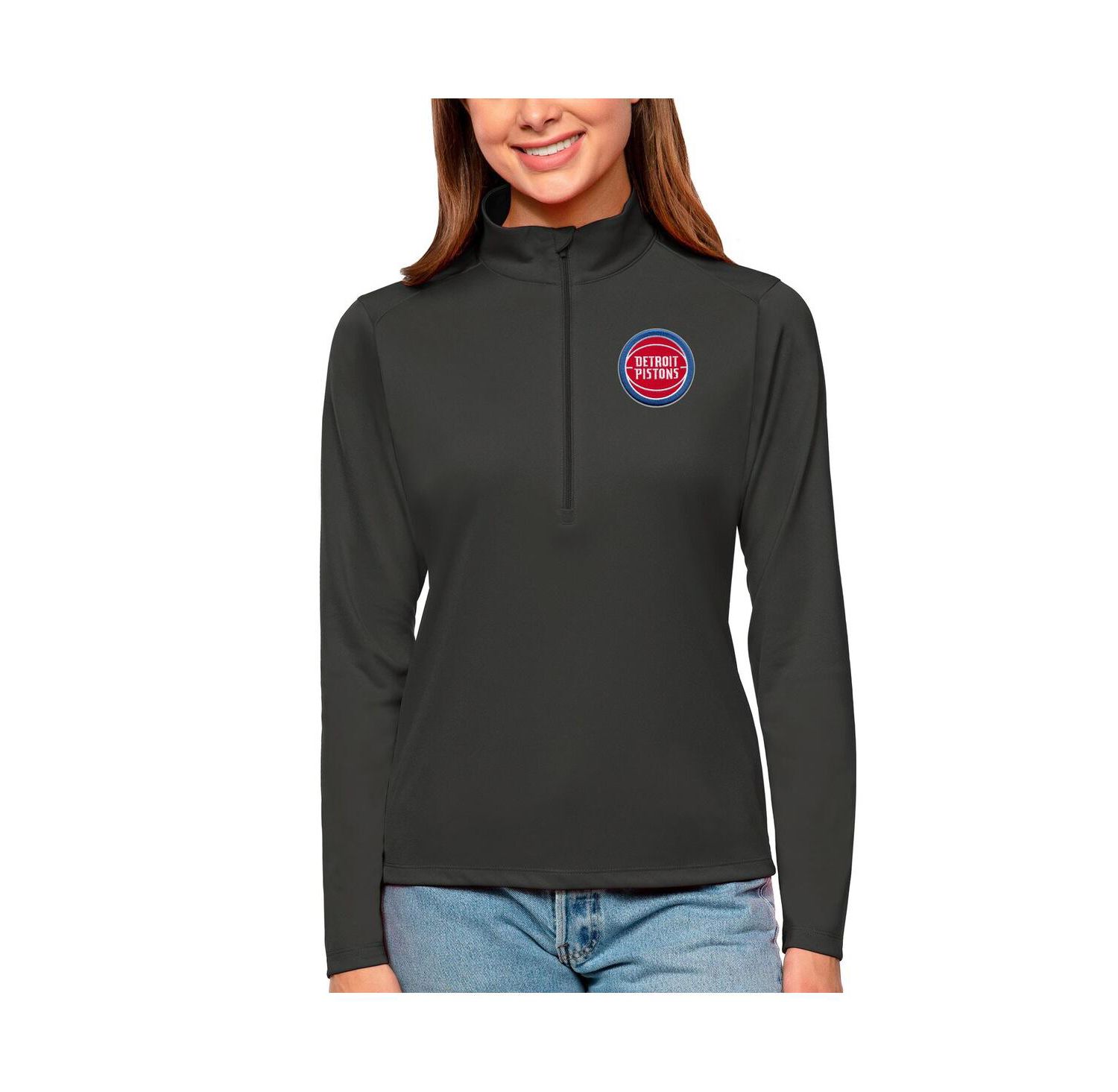 Women's Charcoal Detroit Pistons Tribute Half-Zip Top