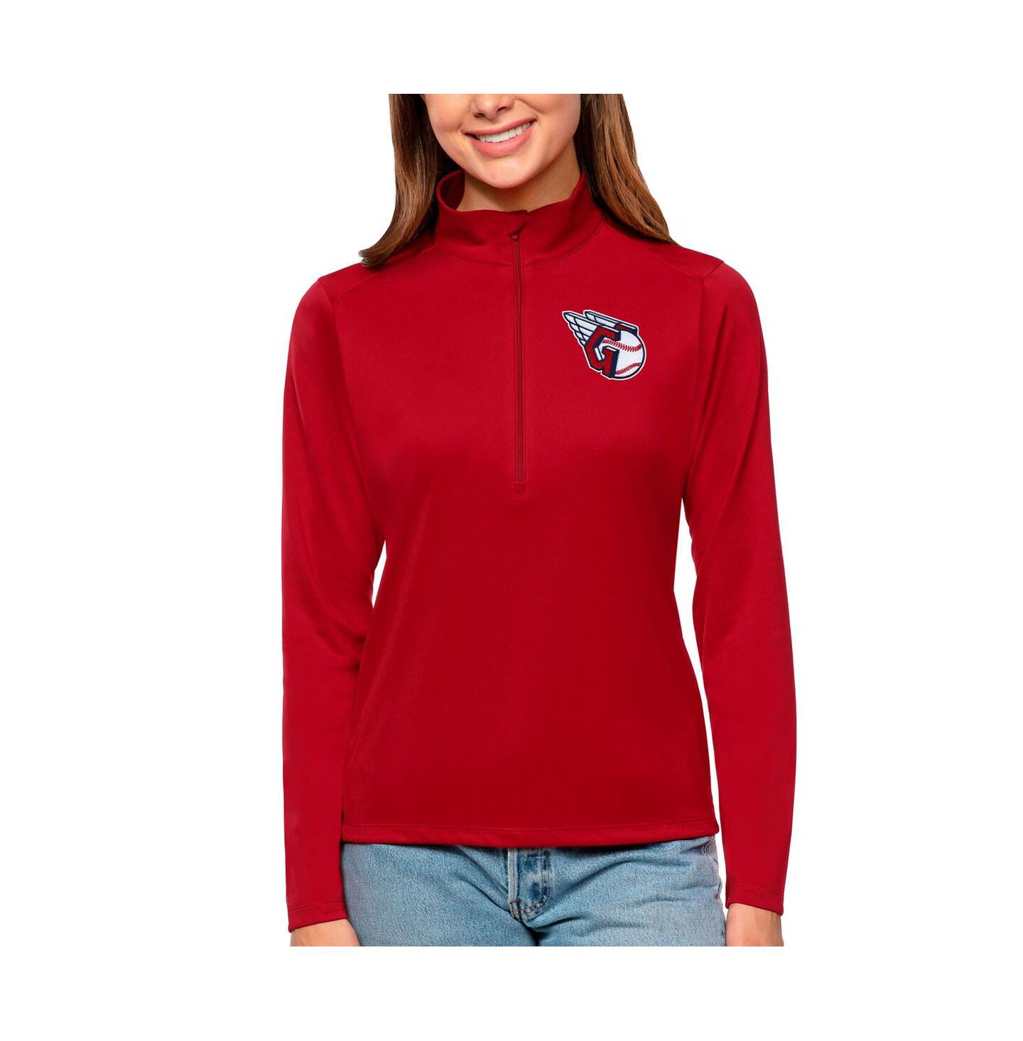Женский свитер Antigua Red Cleveland Guardians Tribute Quarter-Zip Pullover Top — фото 1