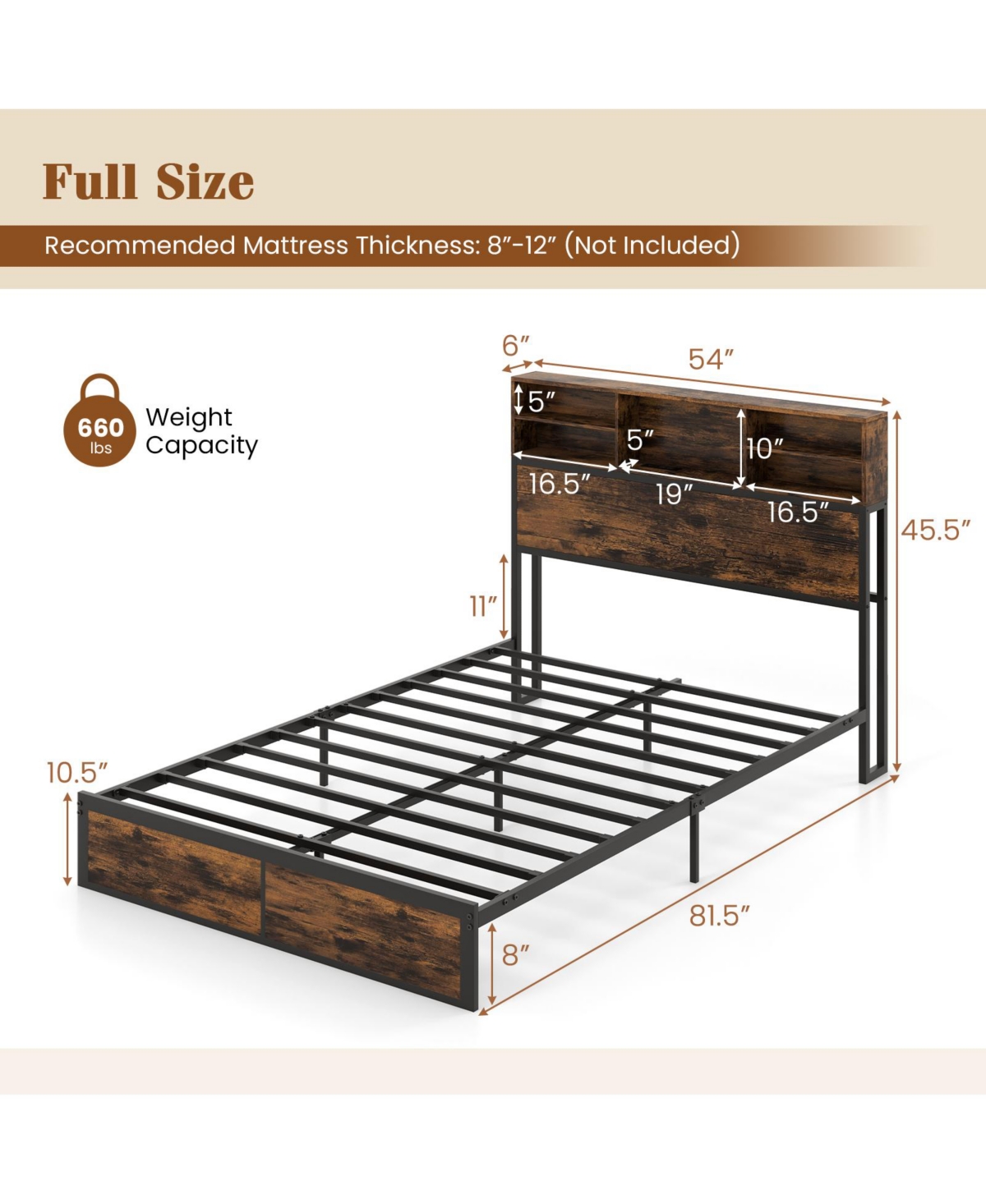 Slickblue Metal Platform Bed Frame with Storage Headboard