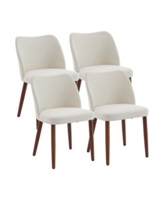 Dining Chair Set of 4, Linen Upholstered Dining Chair with Solid Wood Legs, Wing Backrest, Wooden Kitchen Chair