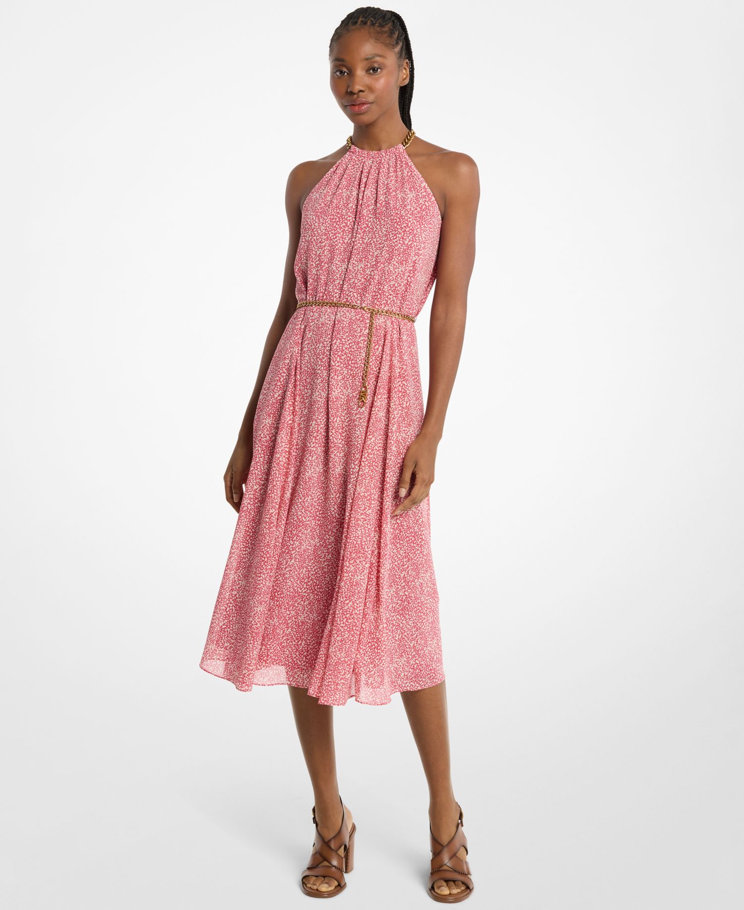 Women's Chain Belt Halter Neck Midi Dress