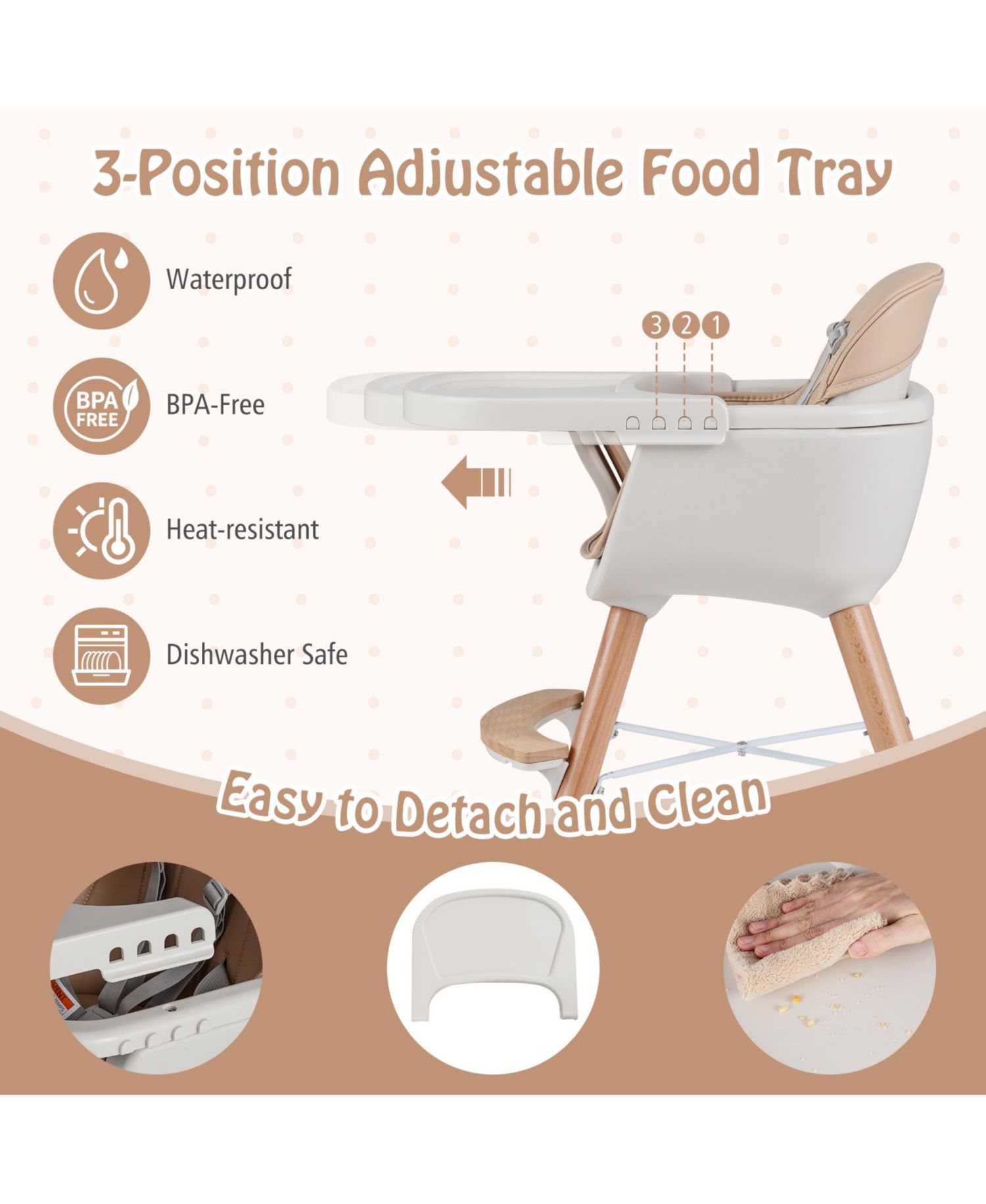 Baby 6-in-1 Convertible Wooden High Chair with Detachable Legs