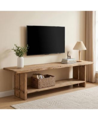  Solid Wood TV Stand for 55/75/85-Inch TV, Farmhouse Entertainment Center with Storage Shelf, Media Console Wooden Entertainment Stand
