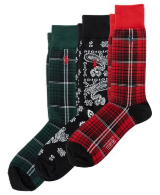 Men's 3-Pack Chopped Bandana and Plaid Pattern Sock