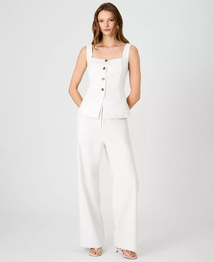 Women's Twill Square Neck Button-Down Top