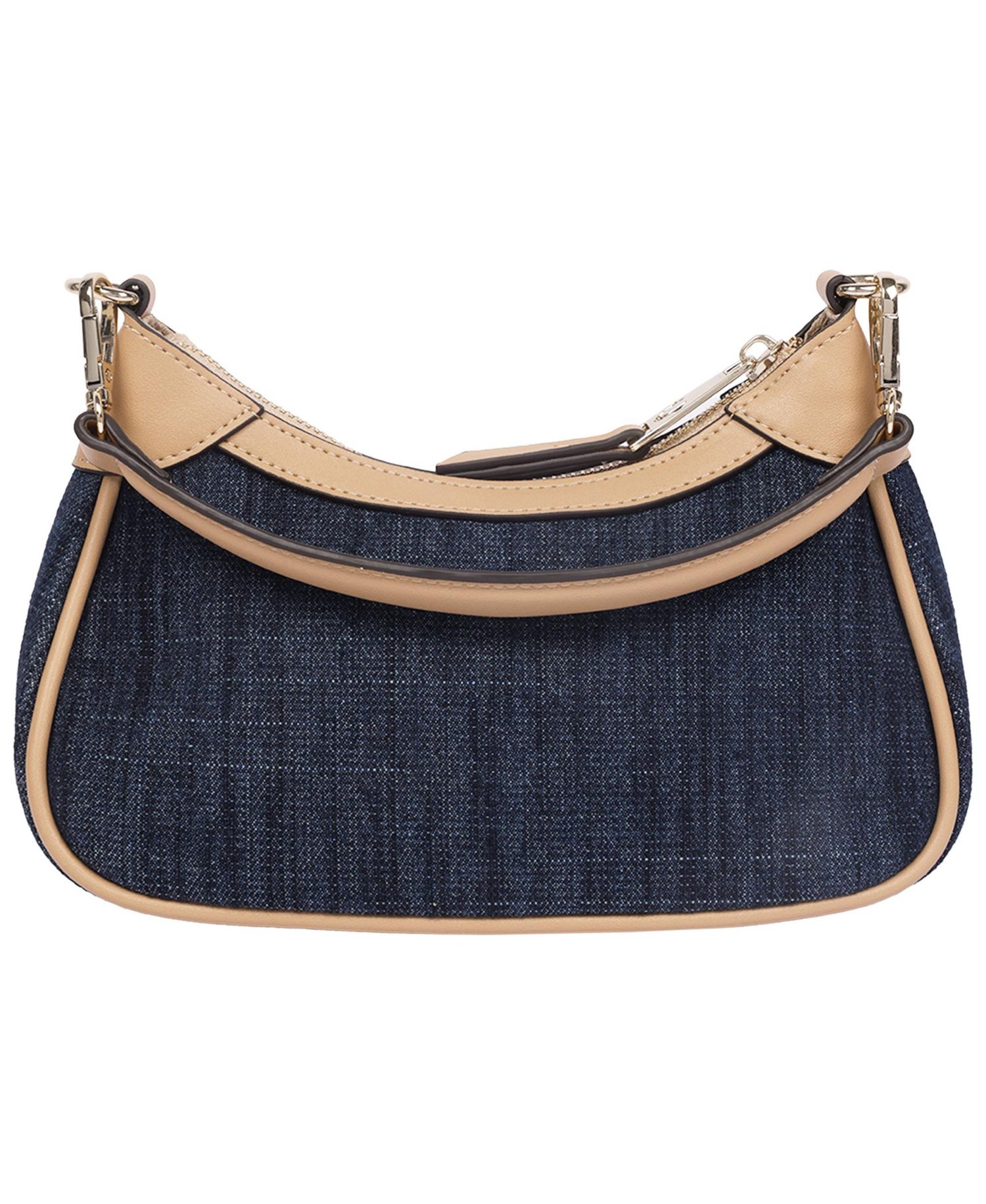 Blair Denim and PU Shoulder Bag Logo Denim Mini Shoulder Bag with Detachable Strap