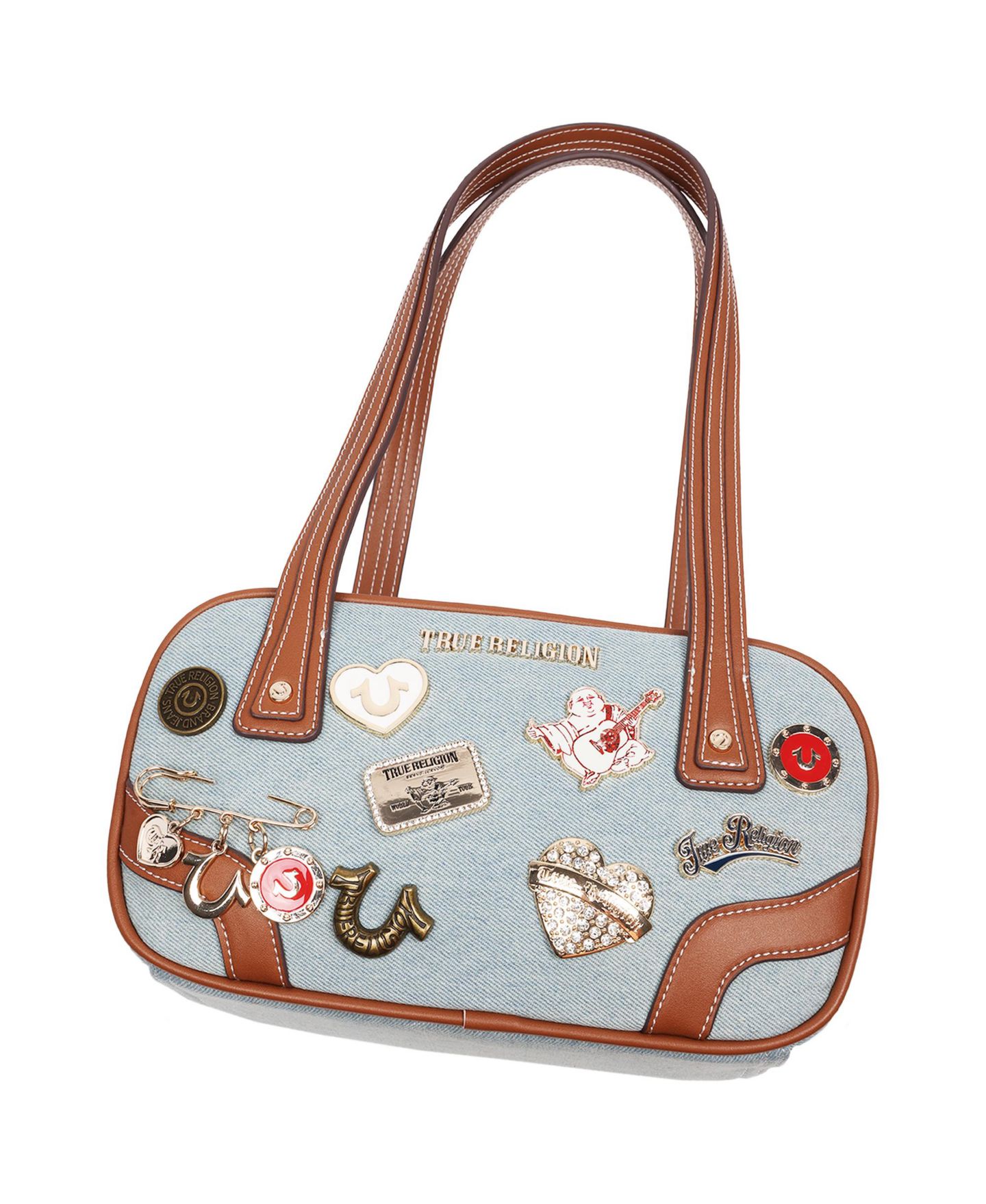 Женская сумка True Religion Arbor Multi Pin Logo Denim Satchel, цвет: Джинсовый — фото 8