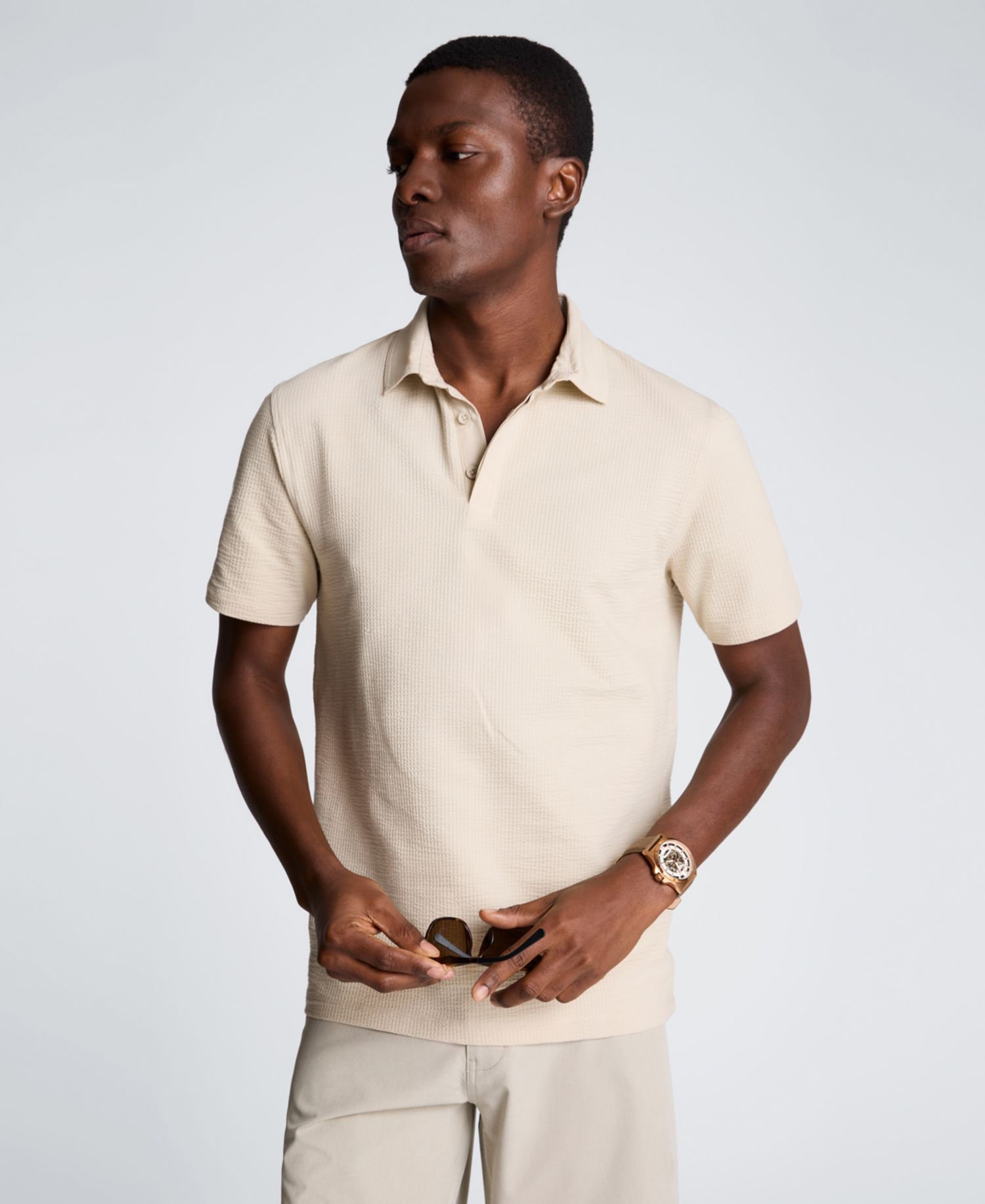 Men's Seersucker Polo Collar Polo Shirt