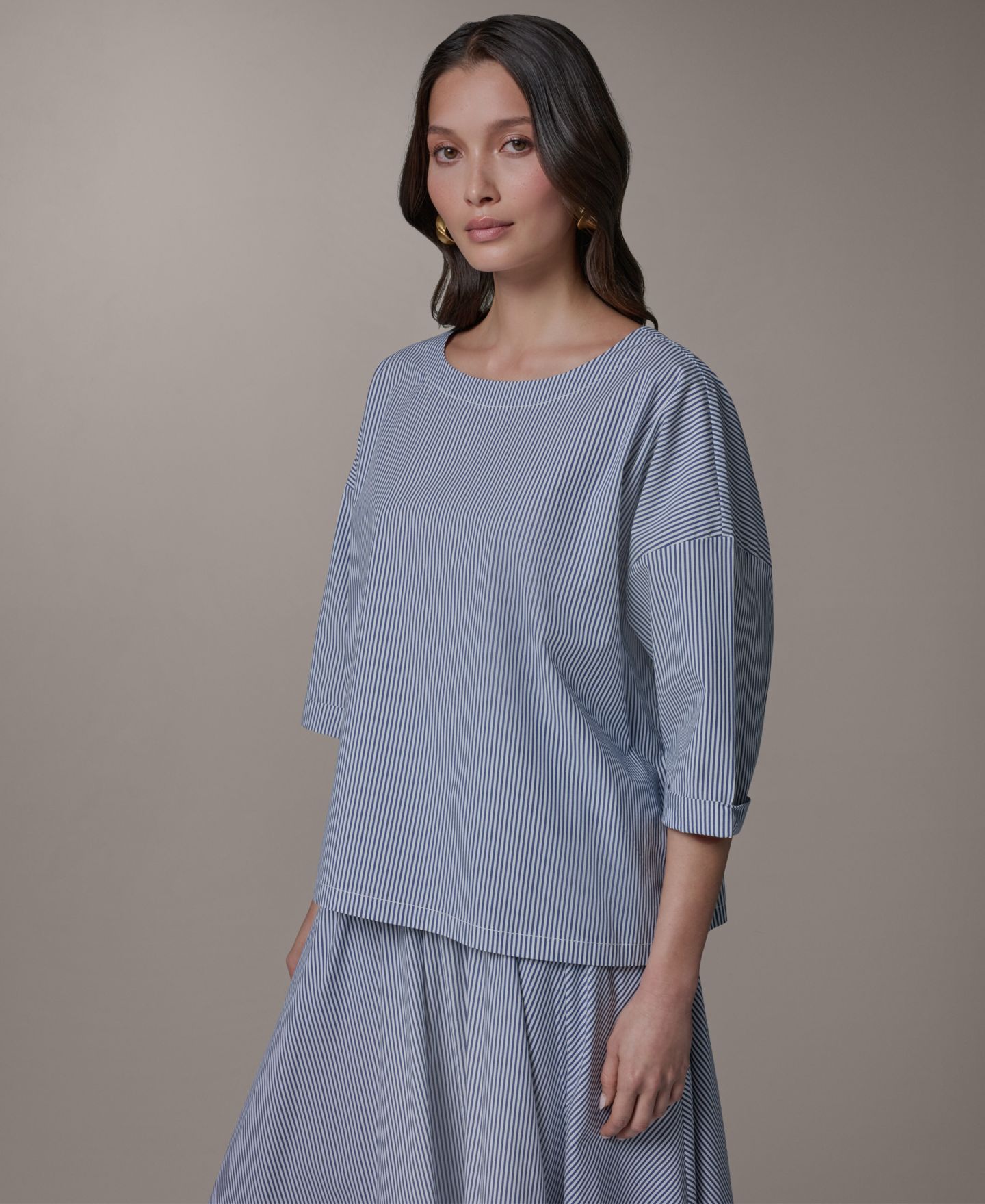Женский топ Donna Karan Weekend Striped Boat Neck Top, цвет: Кремовый — фото 3