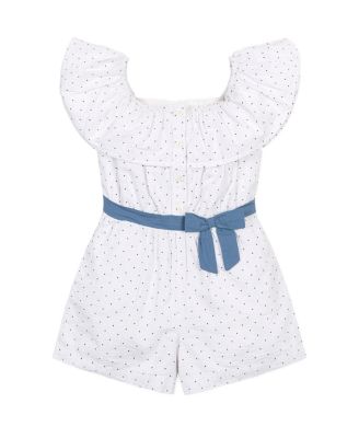 Hope and Henry Toddler Girls' Organic Ruffle Collar Button Front Seersucker Romper