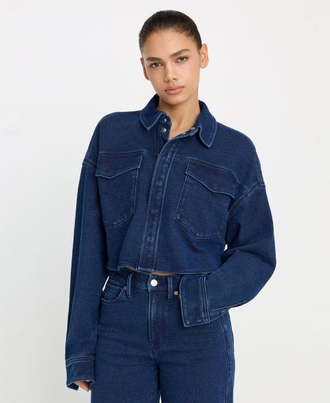 Женские куртки Good American Jeanius Collared Cropped Jacket