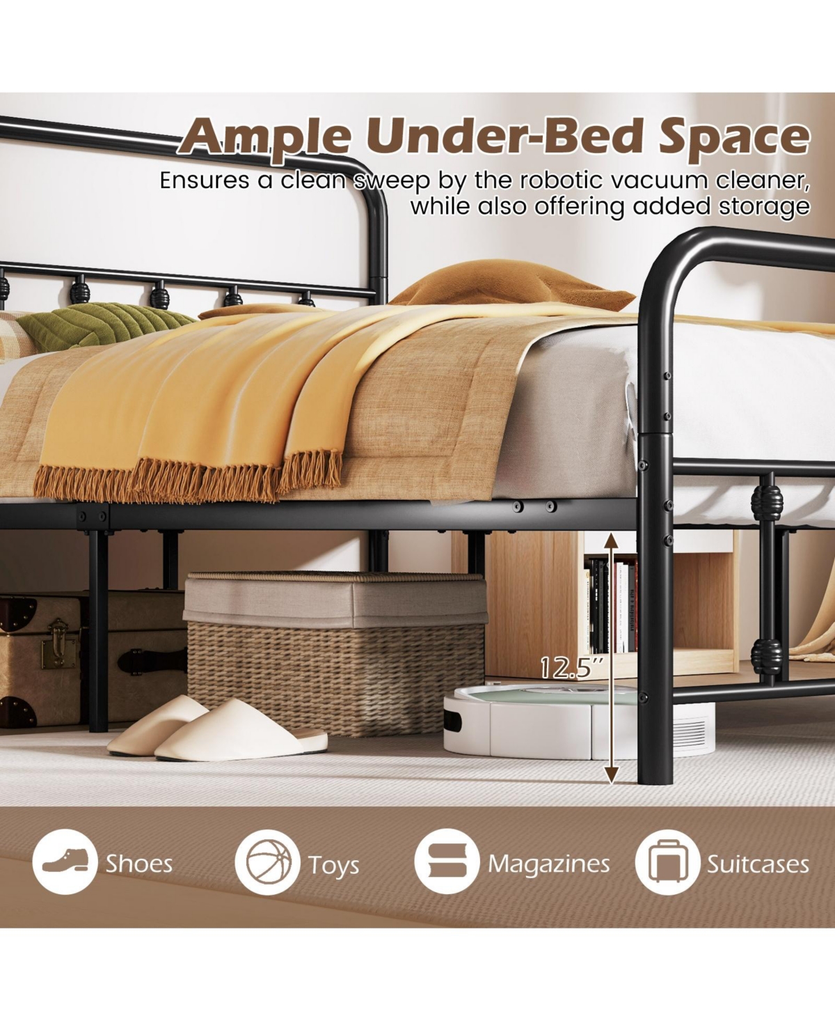 Slickblue Platform Bed Frame with Headboard Storage Space Under Bed for Organization