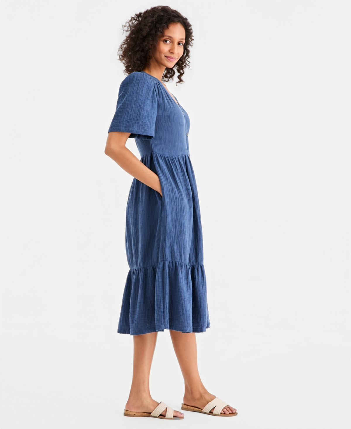 Style & Co Women's Cotton Gauze Tiered Button-Front Midi Dress, Macy's Exclusive