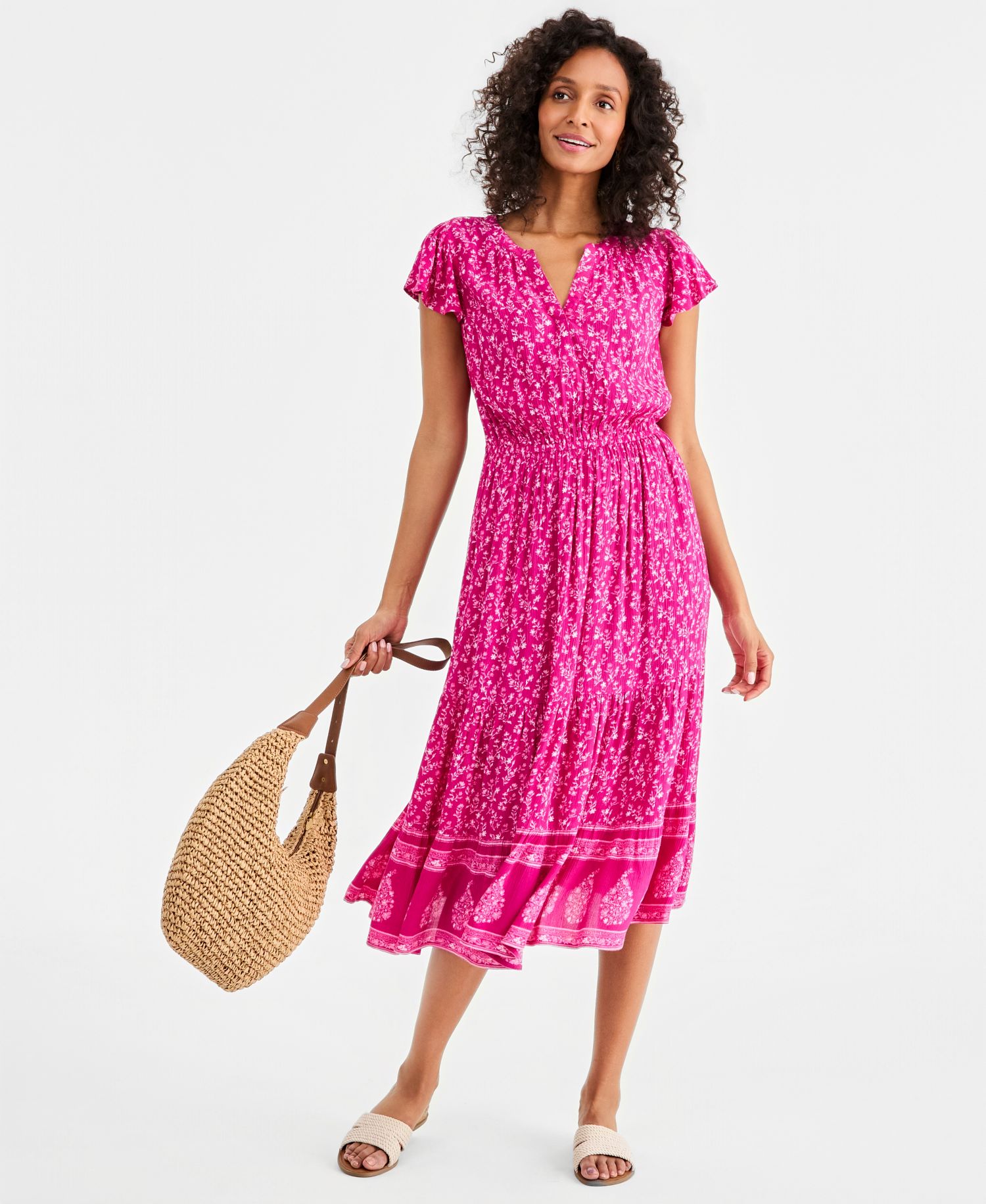 Petite Printed Tiered Midi Dress