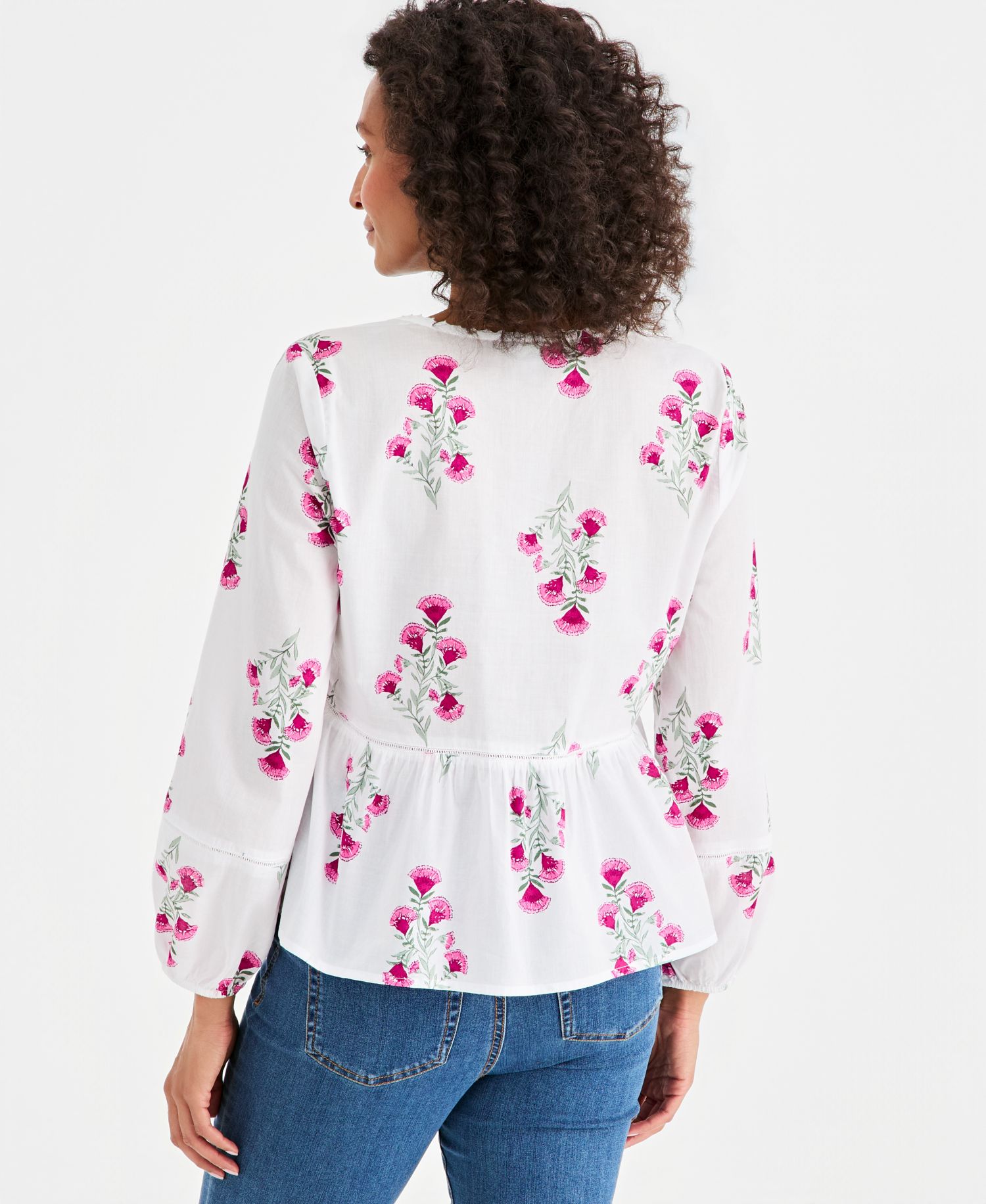 Women's Cotton Printed Peplum Popover Blouse