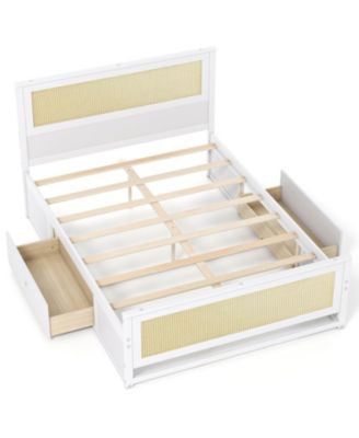 Rattan Platform Bed Frame Full Size with Storage Drawers