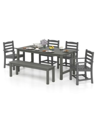 6-Piece HDPE Patio Dining Set with Armchairs and Bench