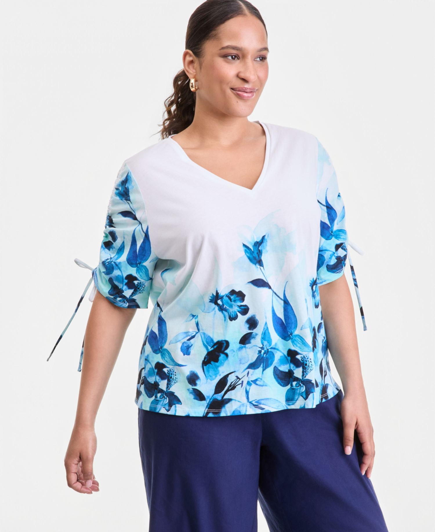 Plus Size Short Tie Sleeve Top