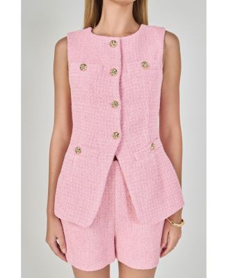 Women's Tweed Buttoned Long Split Top
