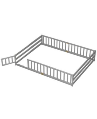 Kids Floor Bed Frame with Full Length Guardrails, Montessori Style Safe Sleeping Bed
