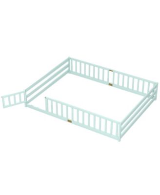 Kids Floor Bed Frame with Full Length Guardrails, Montessori Style Safe Sleeping Bed
