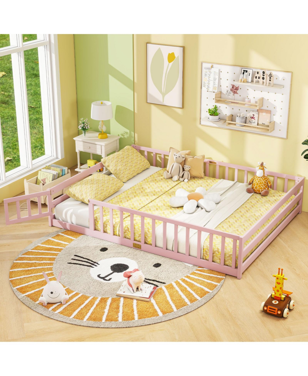 Slickblue Kids Floor Bed Frame with Full Length Guardrails, Montessori Style Safe Sleeping