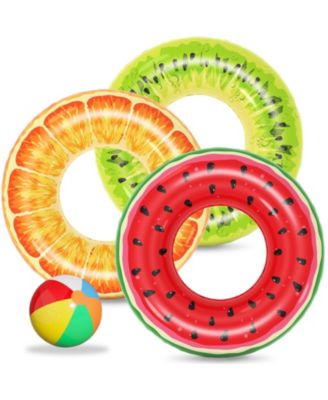 3 Pack Inflatable Pool Floats Fruit Tubes Swim Rings