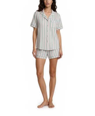 Women's Gabriella Notch Collar Shirt and Pajama Shorts, 2-Piece Set