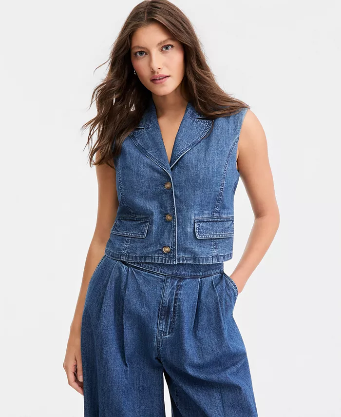 Women's Cropped Denim Vest
