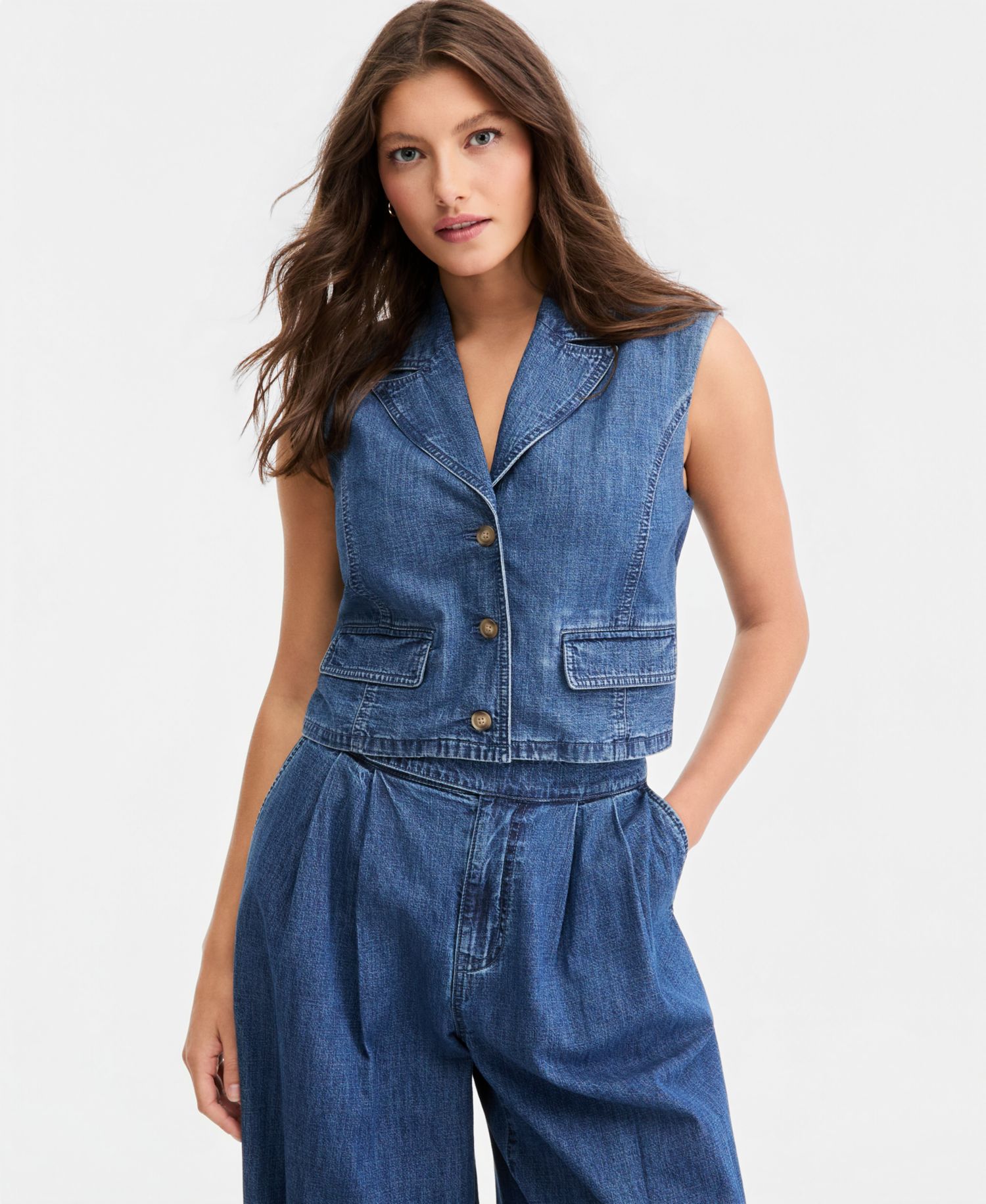 Women's Cropped Denim Vest