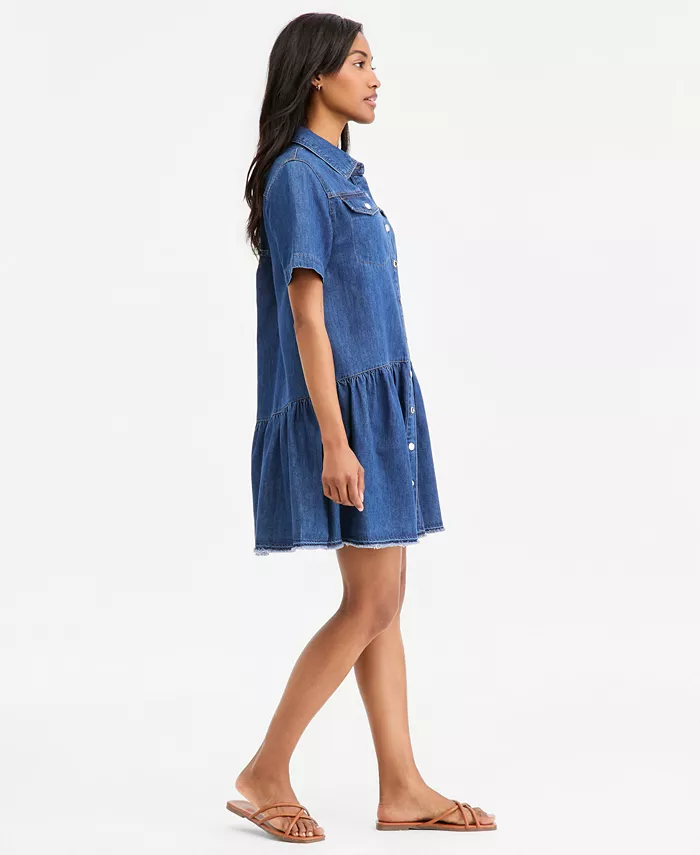 Women's Denim Short-Sleeve Minidress - thumbnail 2
