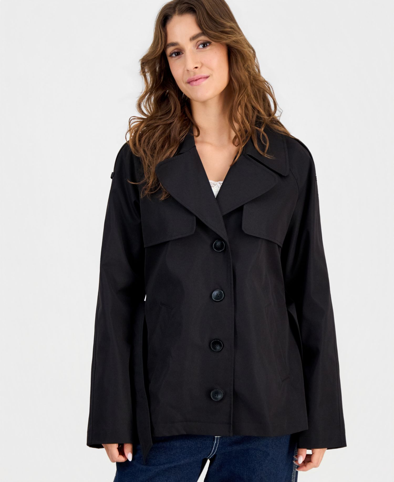 Juniors' Cropped Trench Coat