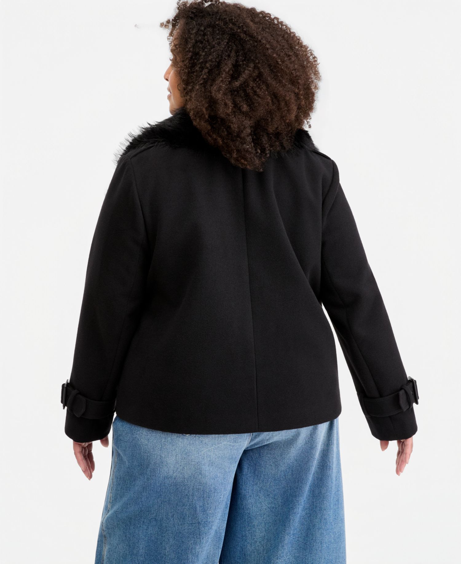 Plus Size Faux-Fur-Collar Peacoat