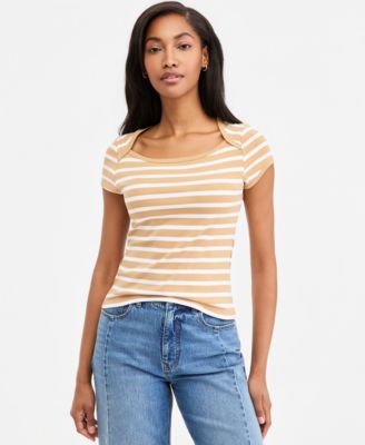 Women's Micro Rib Boatneck Cap Sleeve Top