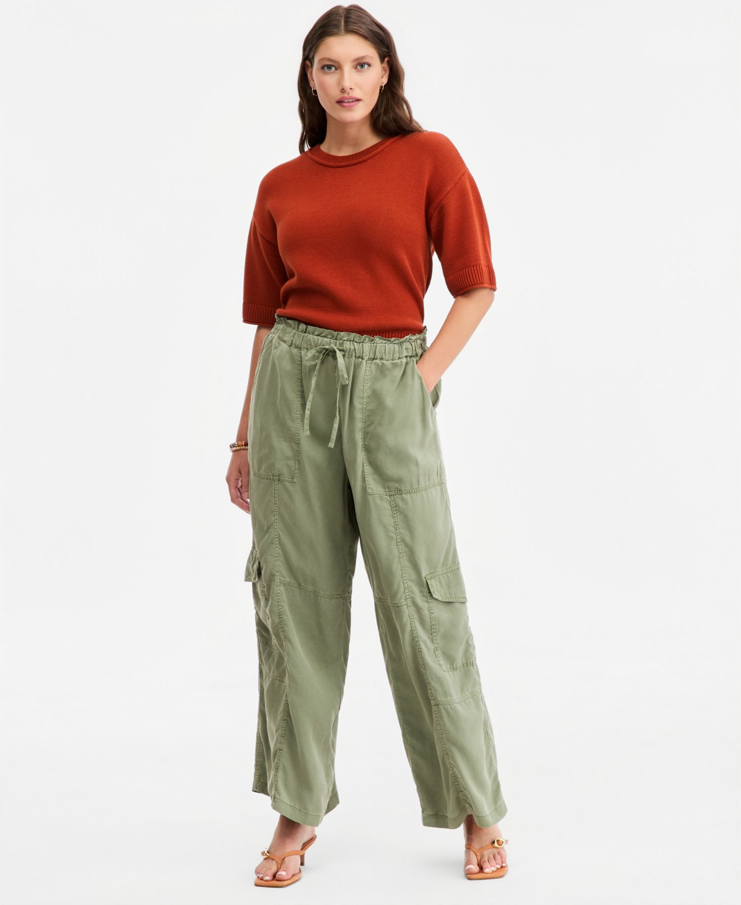 Women's Pull On Paperbag Cargo Wide Leg Pants